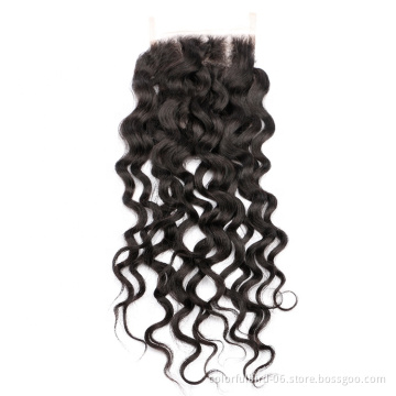 Wholesale Water Wave Closure 4x4 Transparent Lace Closure Brazilian WaterWave  Remy Human Hair Closure Brazilian Hair